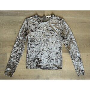FRAME Crushed Velvet Long Sleeve Top Women’s Medium Gray Silver Back Zip